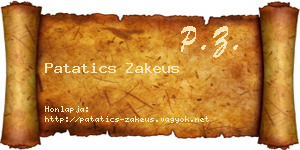 Patatics Zakeus névjegykártya